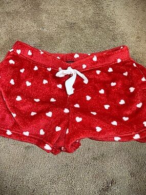 Cozy Red Heart Plush Women's Lounge Shorts